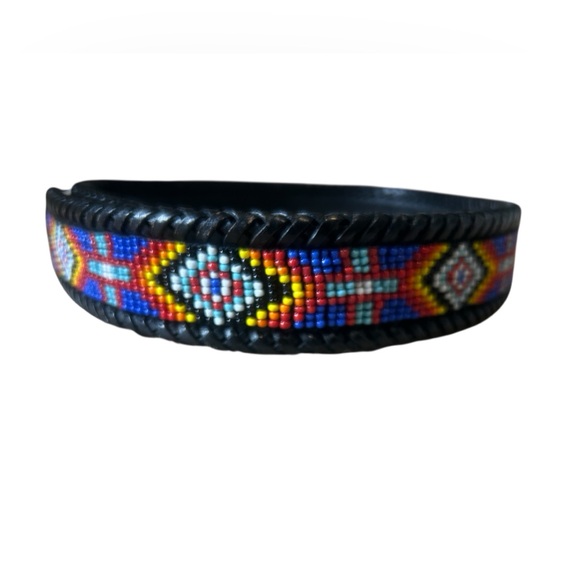 Vintage Southwestern Beaded Leather Belt Size 34 Western Boho - Picture 2 of 16